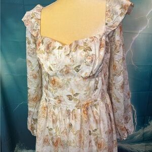 Romantic Floral Maxi Dress with Long Sleeves - Women